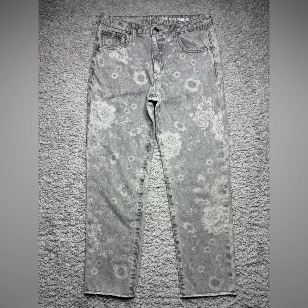 Gap Jeans Girls 16 Girlfriend Floral Print Adjustable Waist Mid Rise Girly BOHO